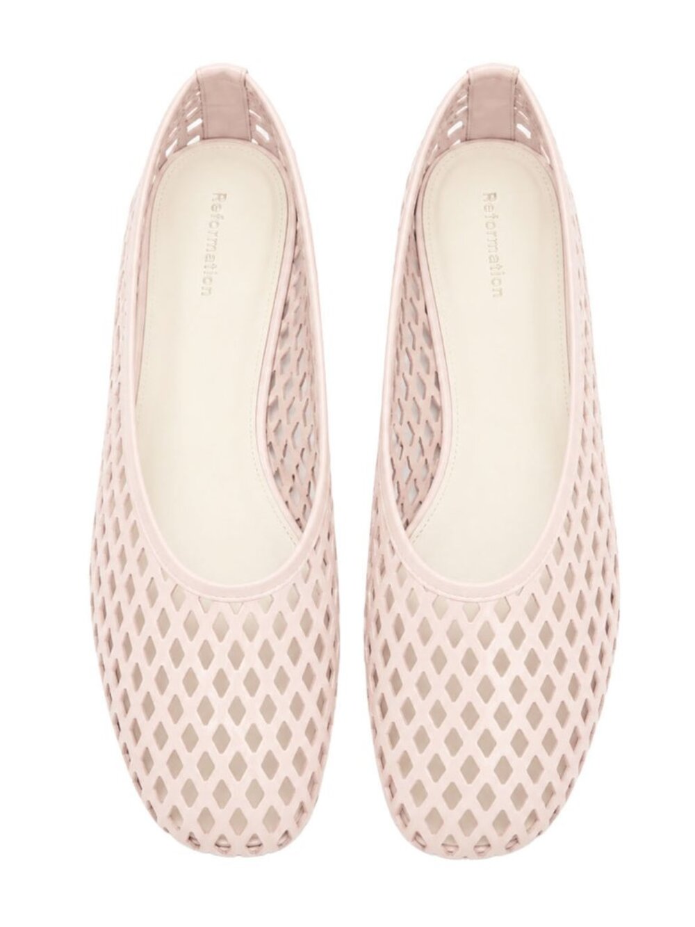 Reformation Paulina Ballet Flat Morning Dew Pale Pink Leather Laser Cut 10